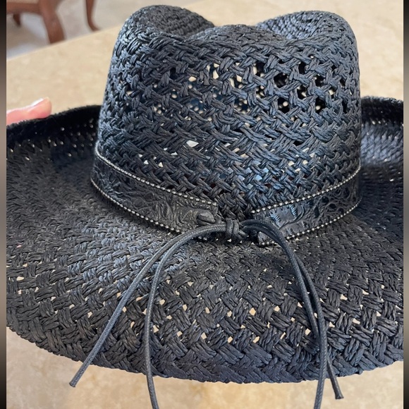 Shyanne Black Woven Cowboy Hat w/ Faux Turquoise Accents Adjustable OSFM - Picture 6 of 9